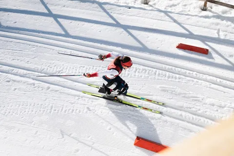 Aeriel view of a woman skiing