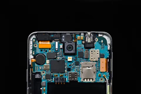 The microchips inside a smartphone
