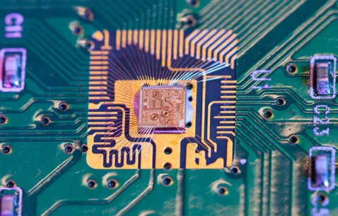 Detailed view of a semiconductor chip and circuitry, symbolizing the global technology industry that UW Engineering students experienced firsthand in Taiwan.