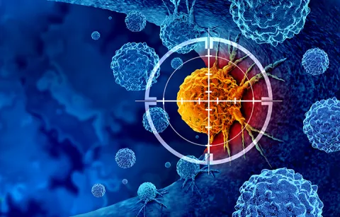 Illustration of targeting cells under microscope