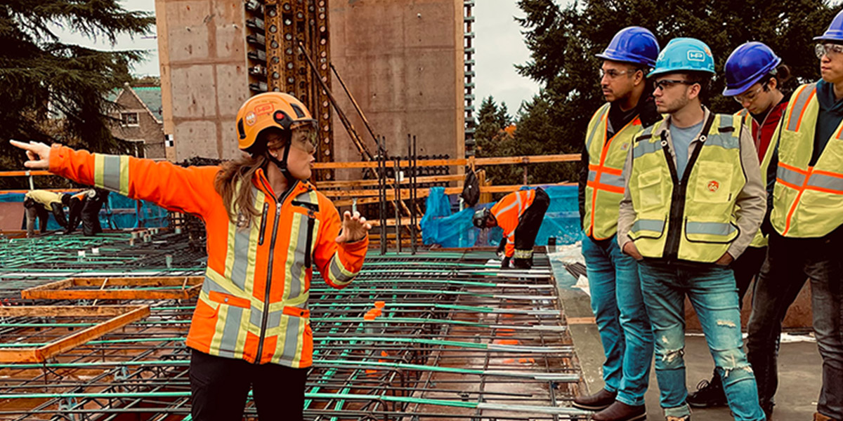 Professor Laura Lowes takes her Reinforced Concrete Design class to the Interdisciplinary Engineering Building construction site