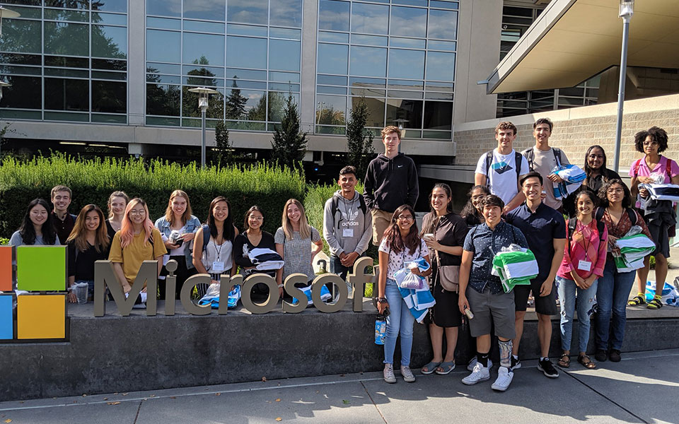 Students during a visit to the Microsft offices