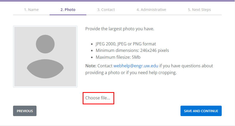 Screenshot of Faculty Finder photo uploader