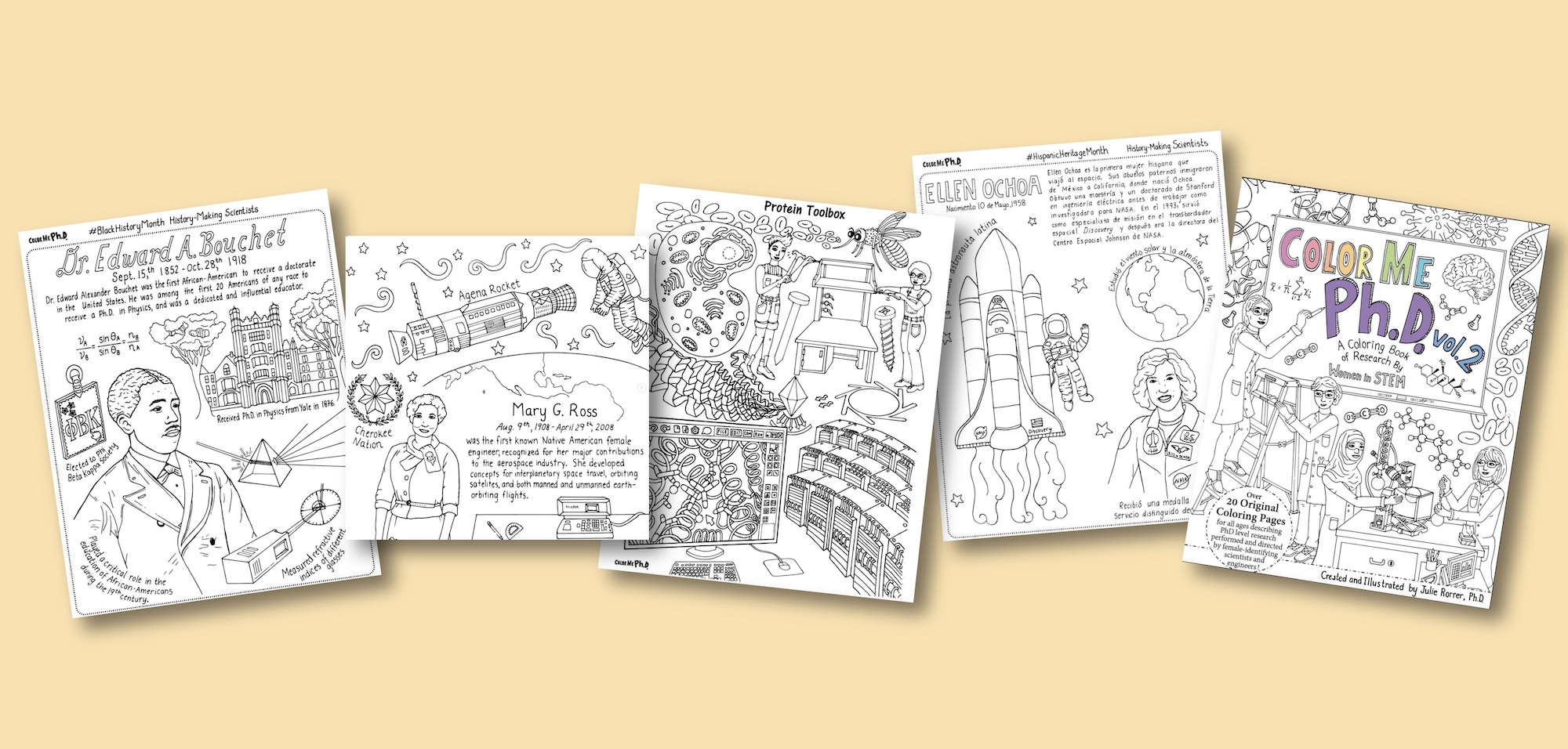 Collage of five coloring pages
