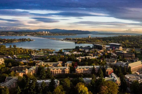Aerial shot of the University of Washington campus in Seattle