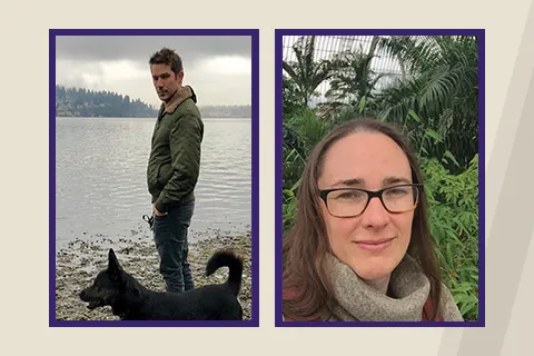 Left photo: Associate Professor David Ribes and dog; Right photo: Research scientist in HCDE and Associate Director of the UW division of the Pacific Marine Energy Center Shana Hirsch