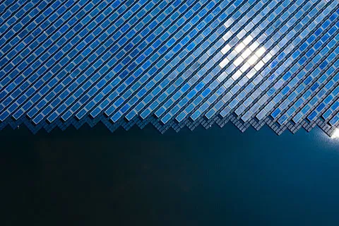 Digital rendering of blue rectangular tiles