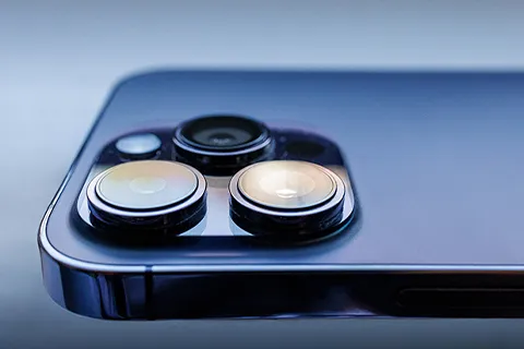 A close-up view of the camera "bump" on the back of an iPhone