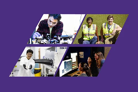 Collage of people working in different engineering research activities