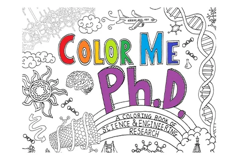 The cover of a ColorMePHD coloring book