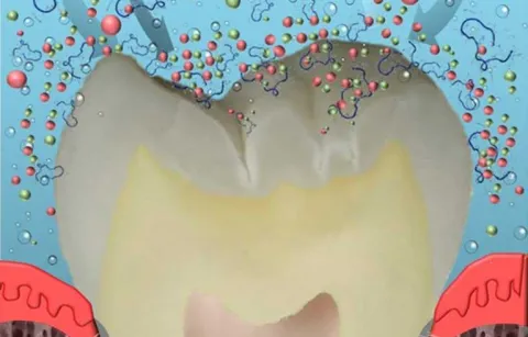 illustration of a tooth with a cloud of proteins around it