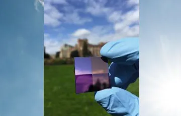 a back-reflector surface used to test perovskite performance, with a sunny background