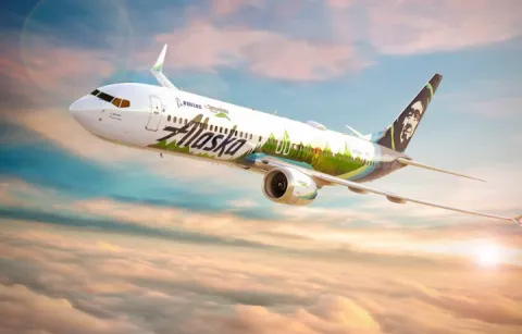 A rendering of this year's ecoDemonstrator plane, a Boeing 737-9 operated by Alaska Airlines