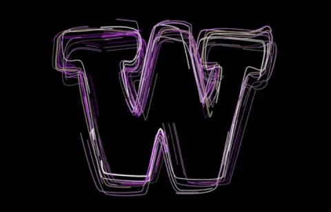 Purple and white lines that are tracing the shape of the UW W