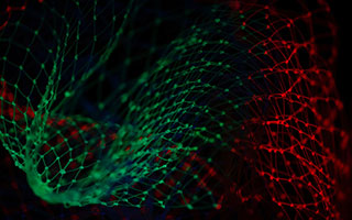 A digital image of green and red web